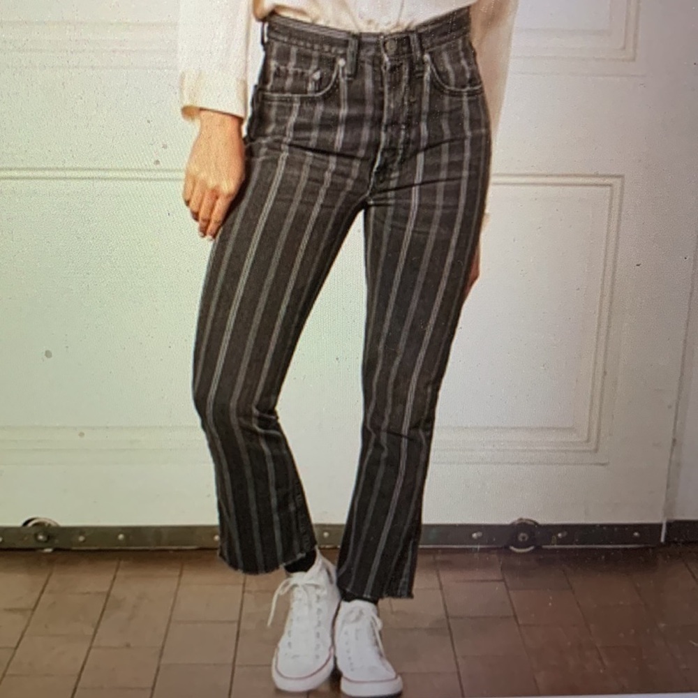 Boyish Deliverance Striped High Rise Crop Straight Jeans Retro Grunge Sz 27